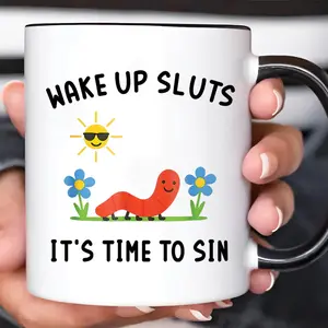 Wake Up It’s Time To Sin Funny Worm Mug, Accountant Silly Morning Humor Coffee Cup, Wholesome Chaos Gift For Friends