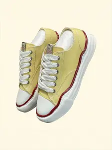 Unisex Comfortable Casual Canvas Shoes, Low Top Patchwork Design, Rubber Sole, All Seasons Wear, Textile Upper Material