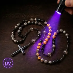 Natural Obsidian Cross Necklace for Men Women,UV Reactive Protection Necklace Hematite Stone Cross Pendant Necklace,Gothic Religious Jewelry Black Street Style Jewelry Gifts