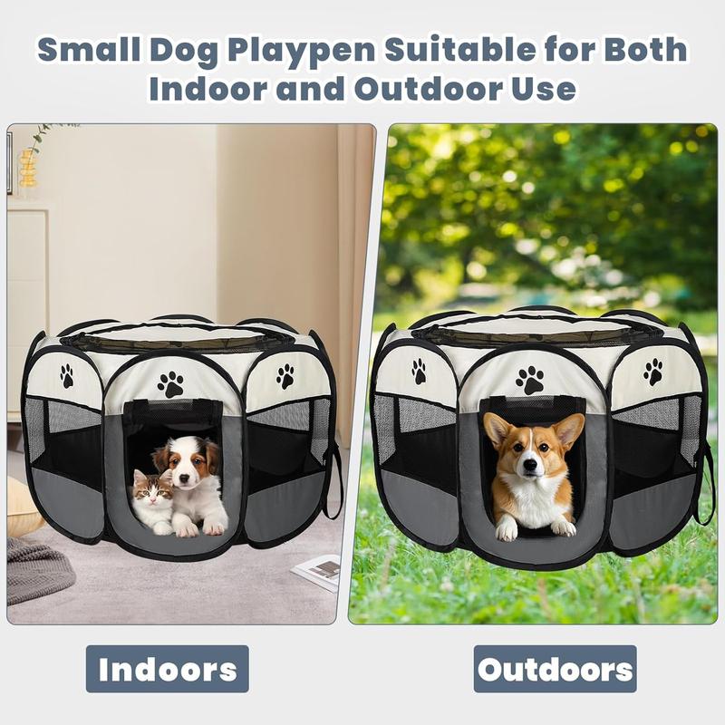 Dog Cat Playpen, Puppy Pet Playpen Indoor for Small Dogs Tent Crates Cage Outdoor, Portable Pop Up Dog Kennel Playpen with Carrying Case for Dogs/Cats/Rabbits, Removable Zipper Top, kitty condo ，Grey