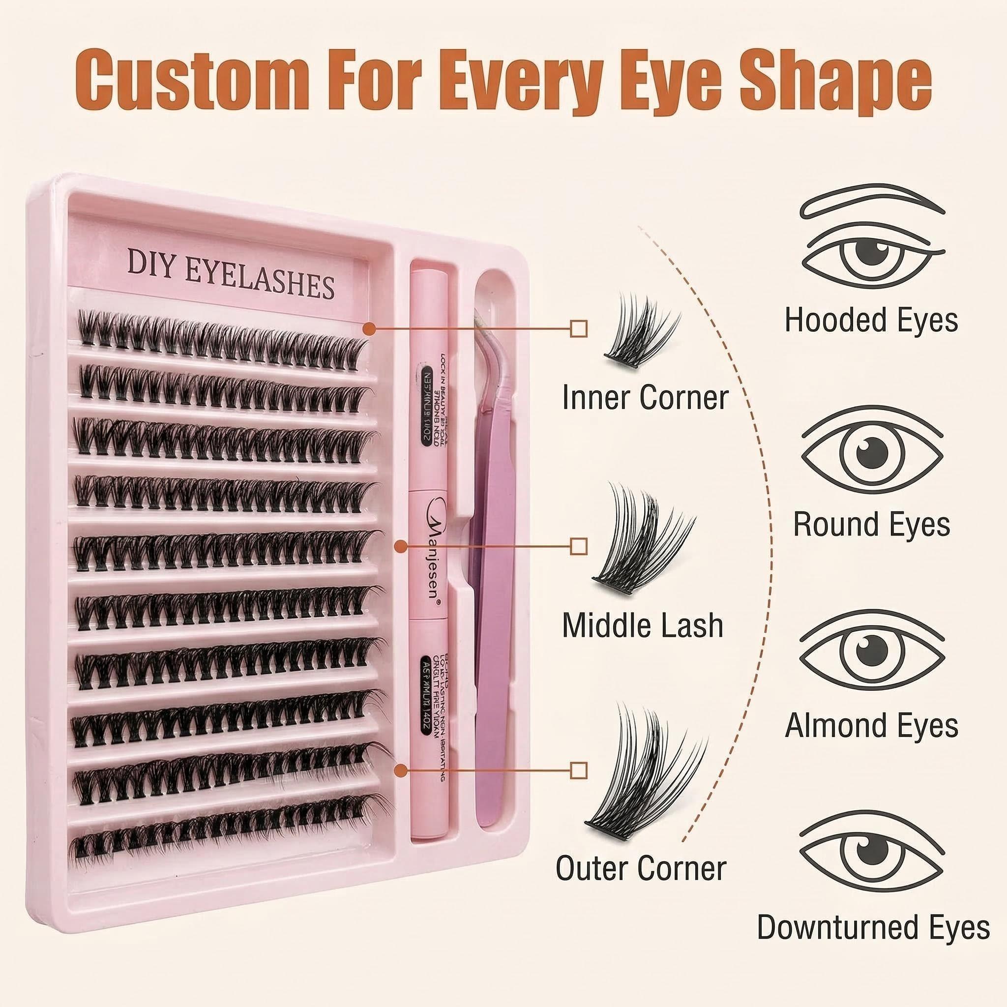 Mixed length false eyelash set, including adhesive, tweezers, natural eyelash extension technique, imitation clustered false eyelashes for enhancing eyelash effect, eyelash gel extender, clustered eyelashes, cosmetics, perfect makeup lightweight products Mixed length false eyelash set, including adhesive, tweezers, natural eyelash extension technique, imitation clustered false eyelashes for enhancing eyelash effect, eyelash gel extender, clustered eyelashes, cosmetics, perfect makeup lightweight products
