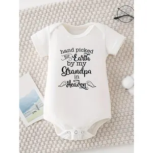 HAND PICKED FOR FAITH BY MY GRANDPA IN HEAVEN print Casual Comfortable Short Sleeve Baby Romper Funny Newborn Boys Clothes 100% Cotton Triangle Jumpsuit, for Outdoor