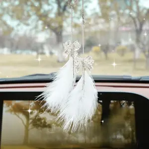 New Feather Car Hanging Decoration, High-End Interior Rearview Mirror Ornament, Creative Fashion Gift for Women, Stylish Auto Accessory