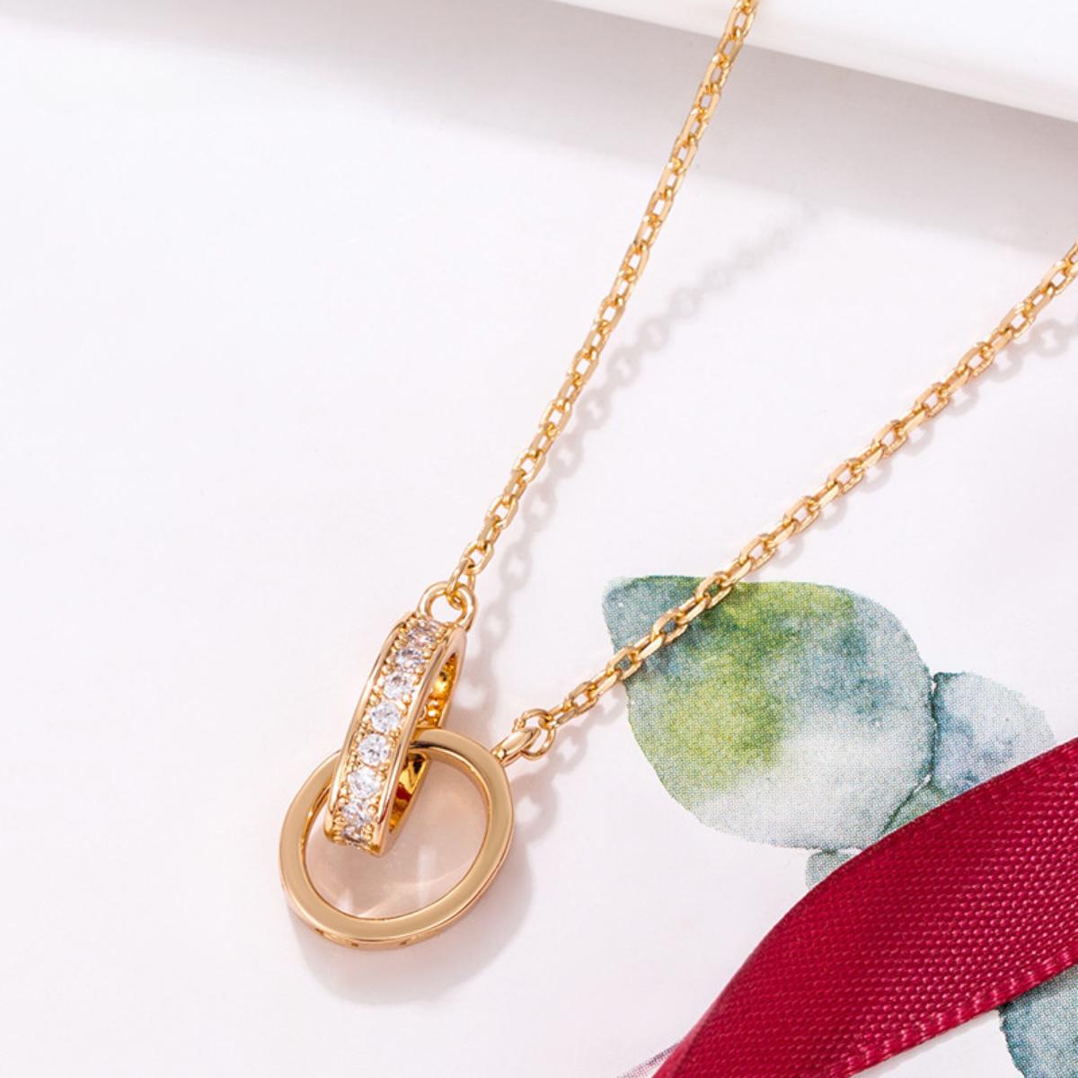 Dainty Interlocking Circle Pendant Necklace for Women, Minimalist Intertwined Ring Charm with Sparkling Accents, Luxury Everyday Wear Jewelry, Perfect Gift for Girlfriend, Anniversary, Birthday, Valentine's Day, Bridesmaid Gift, Trending Accessory