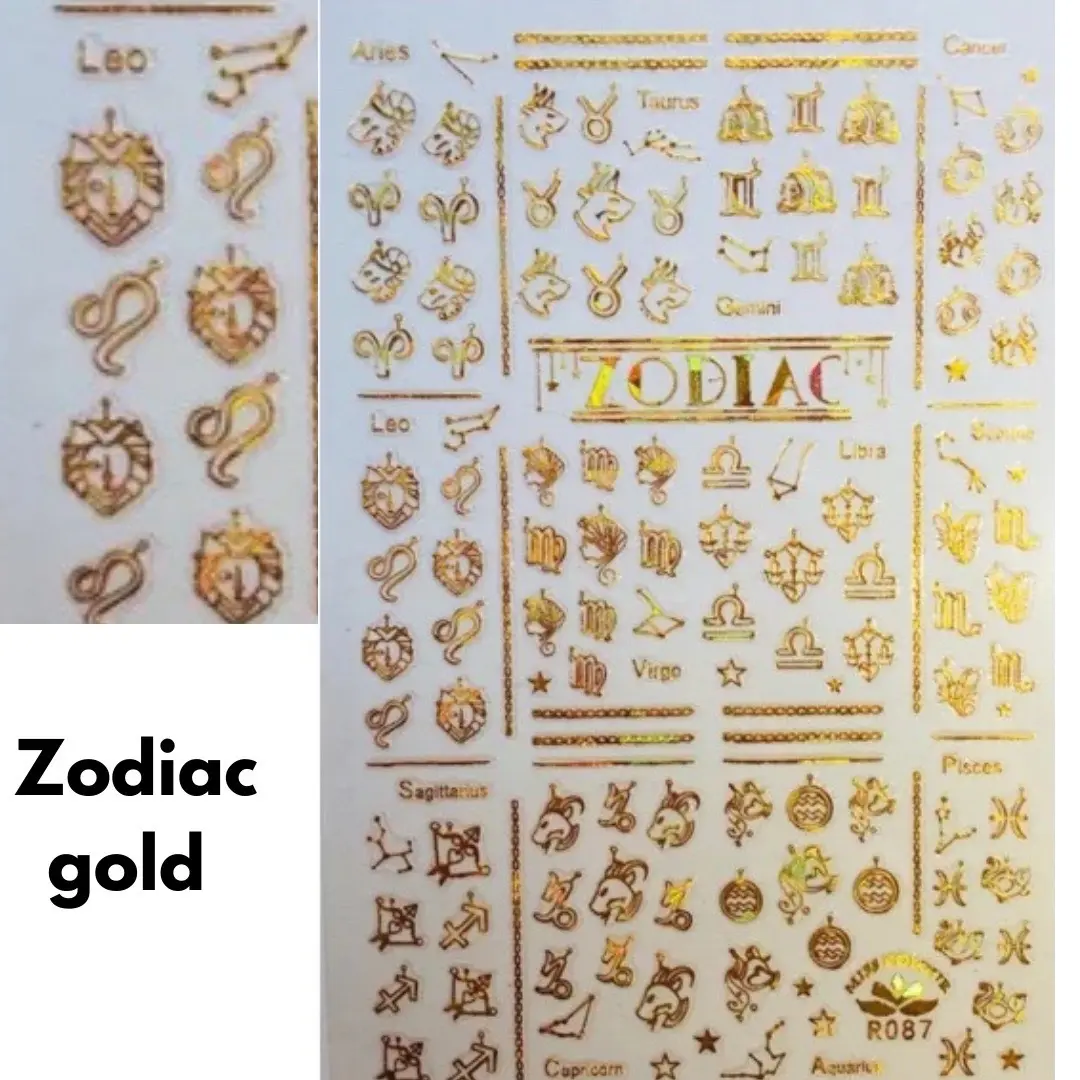 Gold, silver, zodiac, Astrology horoscope signs foil rise decals stickers nail art