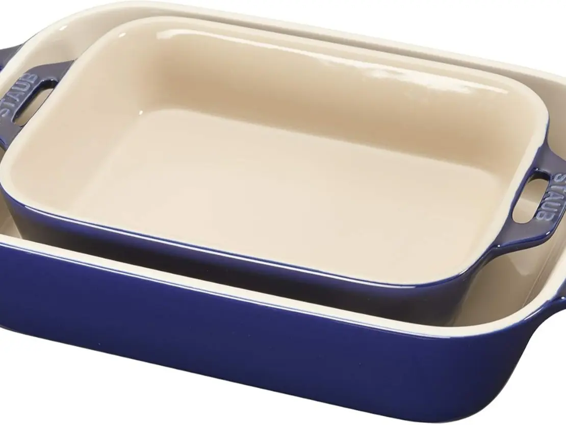 Staub Ceramic 2-Pc Rectangular Baking Dish Set - Dark Blue, Kitchen Bakeware for Lasagna, Baking Trays