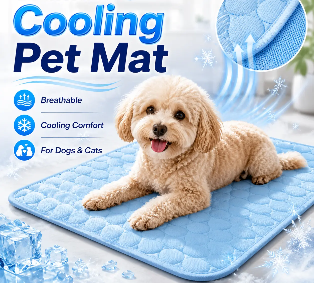 Cooling Pet Bed Mat for Dogs & Cats, Breathable Ice Silk Washable Pad for Kennel Crate Sleeping