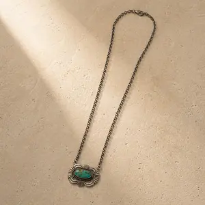 Unisex Silver Oval Concho Pendant Necklace - Authentic Turquoise Statement Necklace, Casual Jewelry Accessory