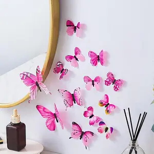 12pcs/set 3d Butterfly Shaped Wall Sticker, Decorative Wall Sticker, Party Decoration Butterfly Stickers, Home Decoration Materials Tools