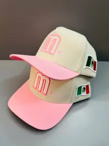 Pink Mexico Baseball Hat with Heart & Flag Embroidery for Stylish Outfits - Gorra para Mexicanas