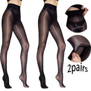 2/6 Pairs Shiny Sheer Tights for Women, High Waist Oil Shimmery Pantyhose, Silky Smooth Nylon Spandex Elastic Comfort Stockings, Dressy Legwear for Everyday & Formal Outfits