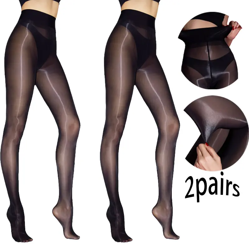 Women's 2/6 Pairs High-Waist Seamless Shiny Sheer Tights - Oil-Shimmery Nylon Spandex Fabric, Smooth Silky Elastic Style, Everyday Casual Christmas Fit for Cosplay, Formal Outfits