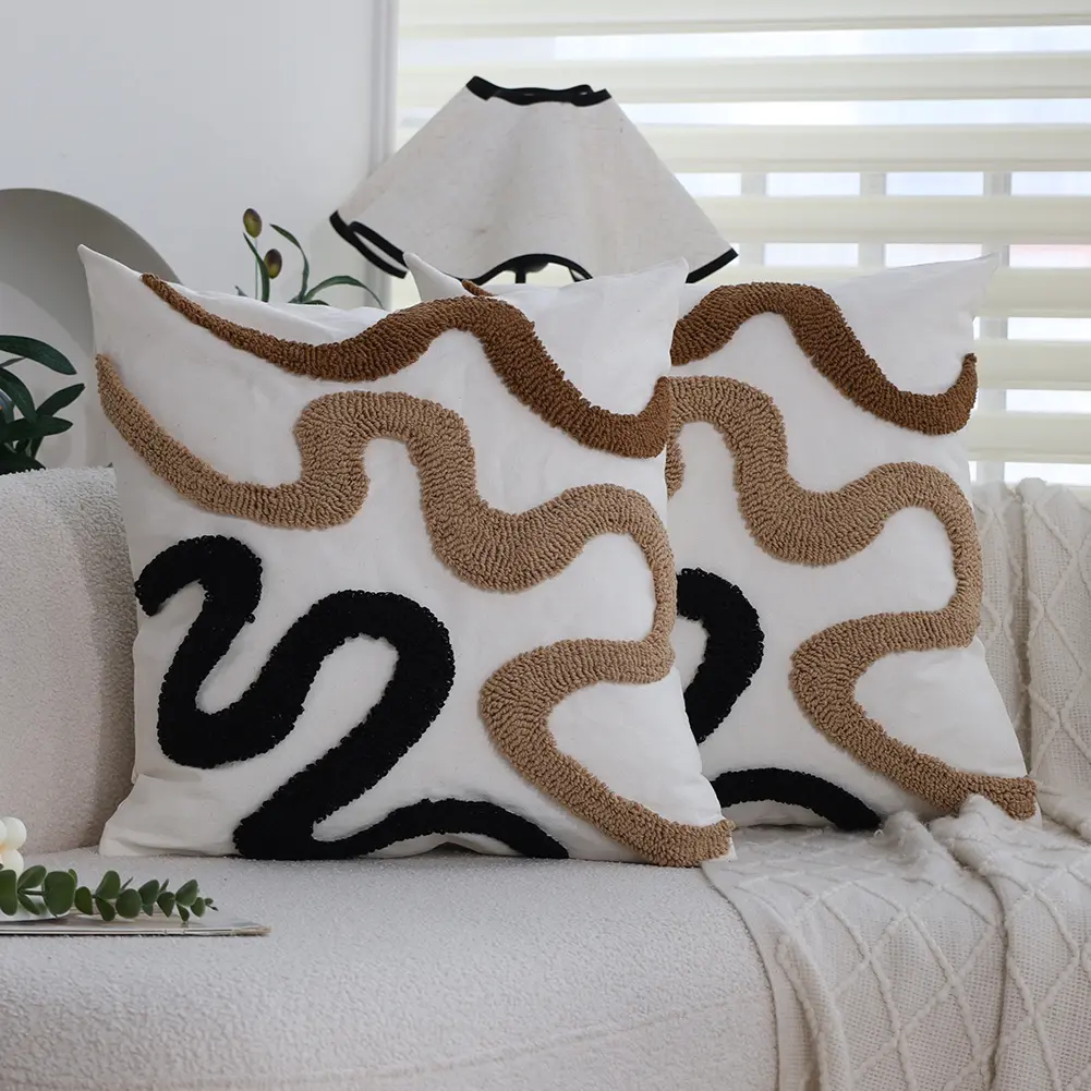2Pcs Tufted Throw Pillow Covers 18x18 Inch Snake Pattern Cushion Cover Invisible Zipper Abstract Lines Decorative Pillow Cases For Couch Living Room Bedroom Sofa