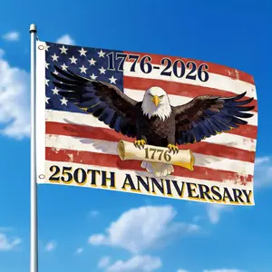 2D Flat - 2D Flat - 2D Flat Design, a Single Piece Celebrating America'S 250Th Anniversary from 1776 to 2026 Featuring an Eagle Scroll. This Design Is Suitable for Outdoor Courtyard Flag Decoration, with Two Holes for Hanging