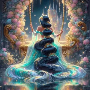 5D DIY Full Round Diamond Painting - Diamond Art Kit Princess, Swing, Castle Mosaic, Canvas - DIY Decorative Painting, Home Wall Decor, Suitable for Halloween and Christmas, Birthday and Anniversary Gifts