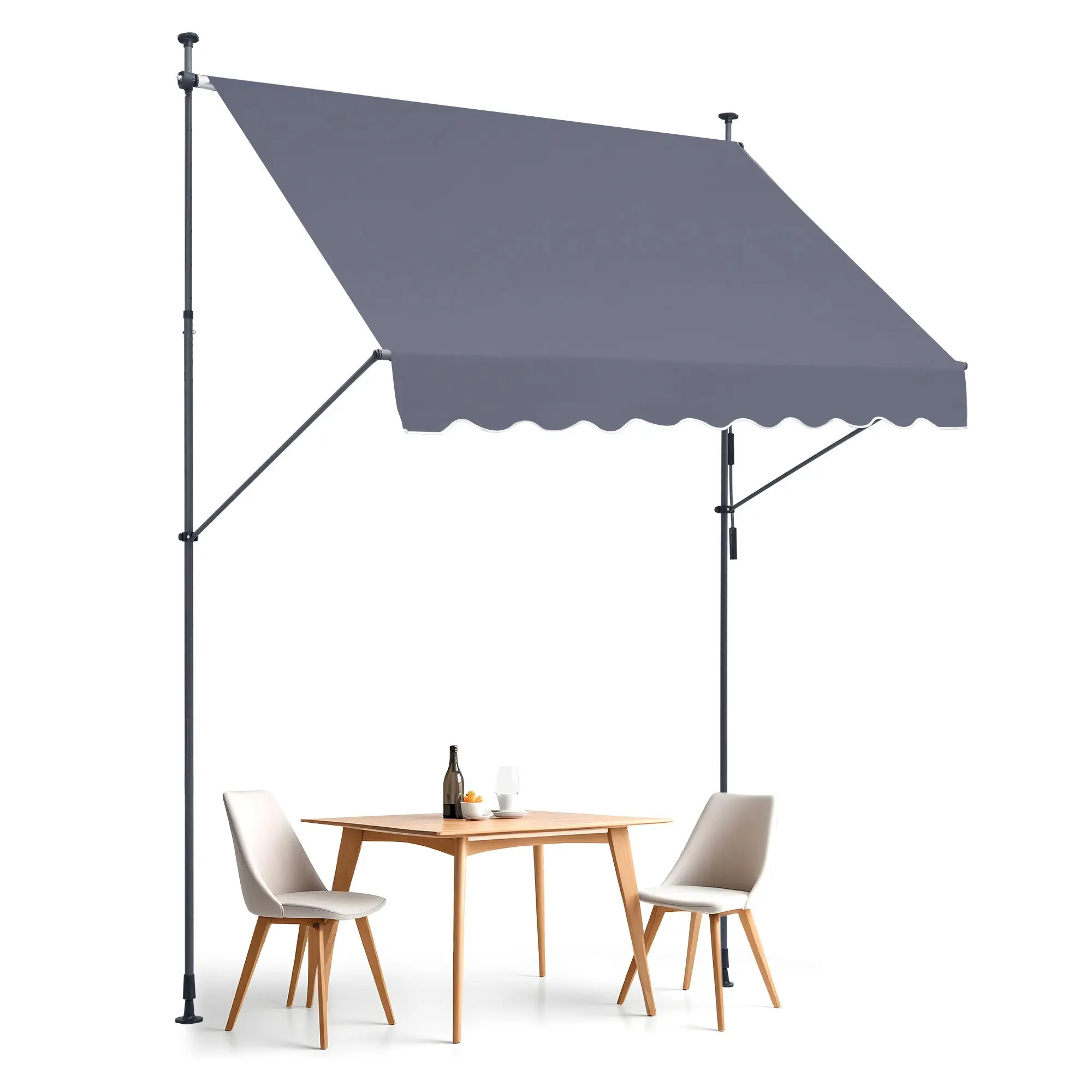 VEVOR 98x 47 Patio Awning Retractable, Awning Sunshade Shelter with Manual Crank Handle, Outdoor Patio Canopy Sunsetter Deck, Adjustable Height from 86 to 122 in, for Patio/Balcony/Yard, Dark Gray