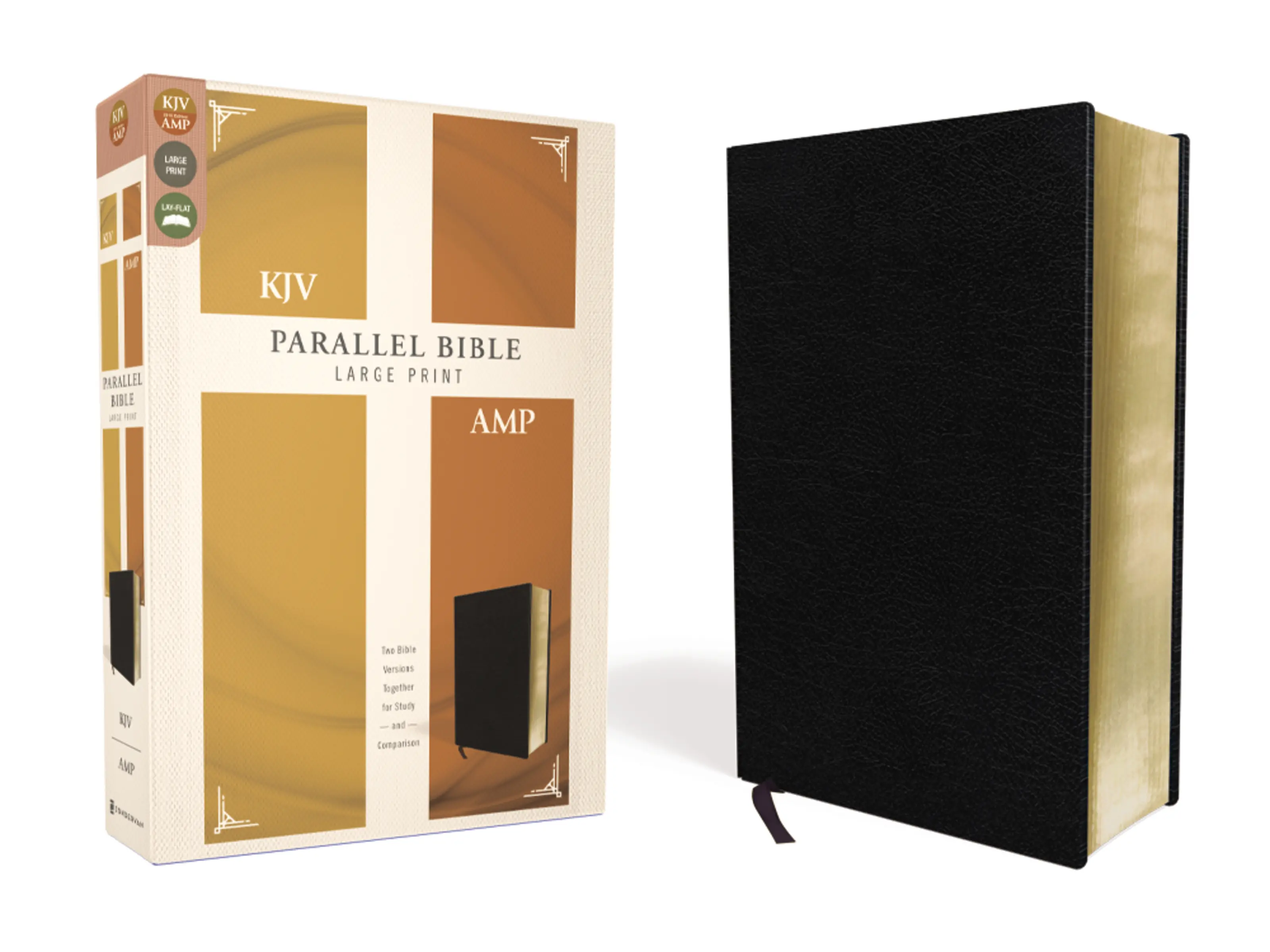 KJV, Amplified, Parallel Bible, Large Print, Bonded Leather, Black, Red Letter: Two Bible Versions Together for Study and Comparison by Zondervan [Leatherbound Book]