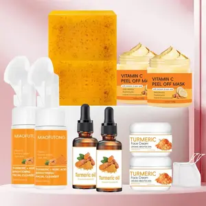 Kojic Acid Turmeric Skincare Set, Soap & Mousse Cleanser & Oil & Peel Off Mask & Face Cream Set, Deep Cleansing & Nourishing Skin Care Set for Women & Men, Moisturizing Kit, Skin Brightening Kit, Turmeric Glow Set, Vitamin C, Glow Emergency Set