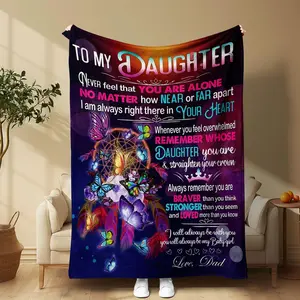 Butterfly Pattern To My Daughter Blanket, 1 Count Soft Comfortable Throw Blanket, Cool  Bedding Blankets For Home Office Travel Camping, Gift For Daughter