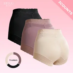 BBEUU Live-only High-Waisted Briefs 3pcs for Women – Tummy Control, Butt Lifting, Lace Trim & Mesh Panels, Elastic Breathable, Non-Slip Strips, Versatile Simple Panty-for live