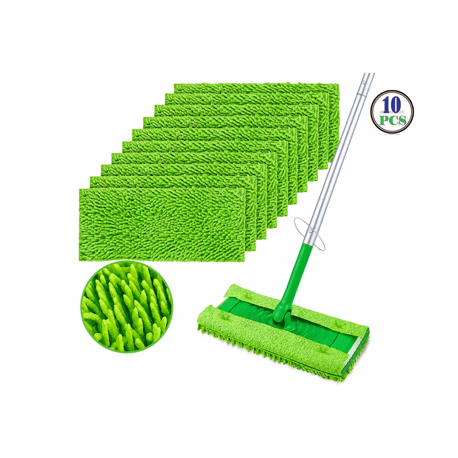 10 Pack Microfiber Mop Pads Replacement Set, Reusable Washable Chenille Mop Refills for Wet & Dry Floor Cleaning, Compatible with Flat Mops, Hardwood Tile Laminate Floors