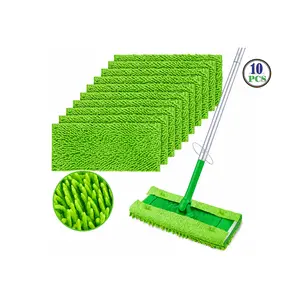 10 Pack Microfiber Mop Pads Replacement Set, Reusable Washable Chenille Mop Refills for Wet & Dry Floor Cleaning, Compatible with Flat Mops, Hardwood Tile Laminate Floors