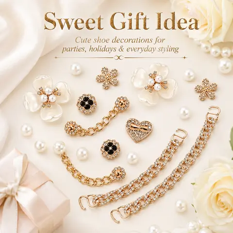 Pearl Flower Rhinestone Shoe Charms Set for Women, Bling Crystal Clog Accessories with Gold Chains, Cute Decorations for Clogs, Sandals, Sneakers & Gifts