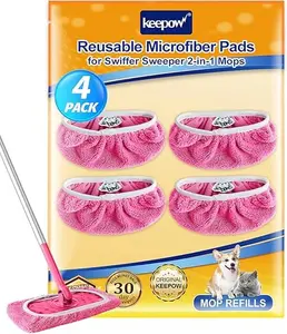KEEPOW 4 Pack Reusable Mop Pads Compatible with Swiffer Sweeper, Microfiber Washable Swiffer Mop Pads, Dry & Wet Sweeping Mopping Cloths TikTokShopfalldealsforyou