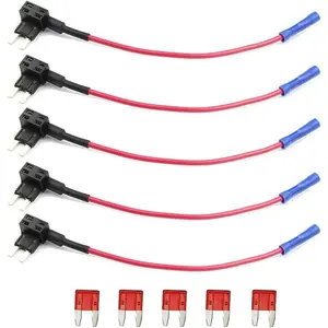 Automotive Car Truck 5 Pieces 16 Gauge Add-a-Circuit Fuse TAP Adapter for Mini Blade Type Fuse + 5 Pieces 10Apm Mini Fuse