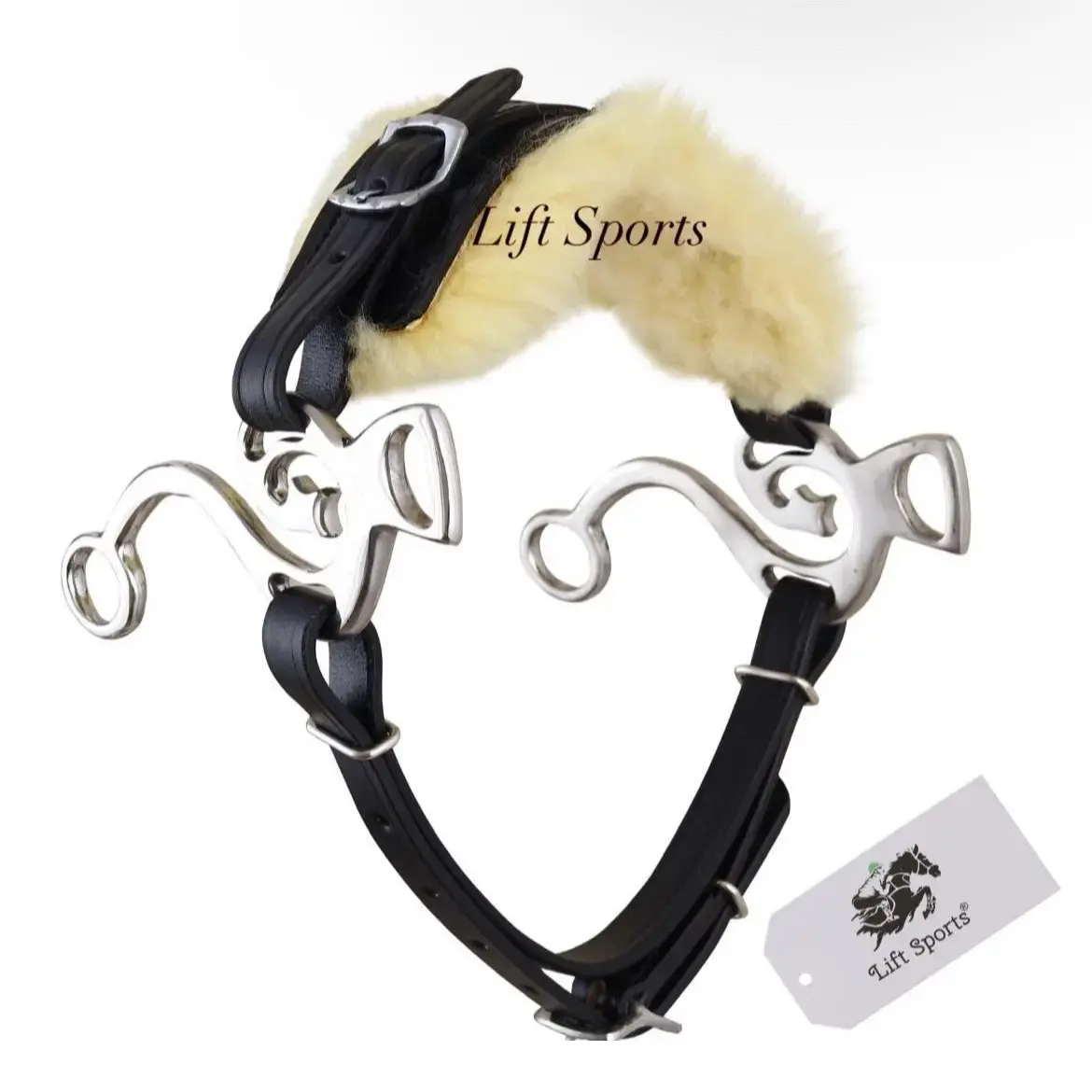 New Steel Brown Black Hackamore Bitless Horse Bit with Adjustable Fur Leather Bridle