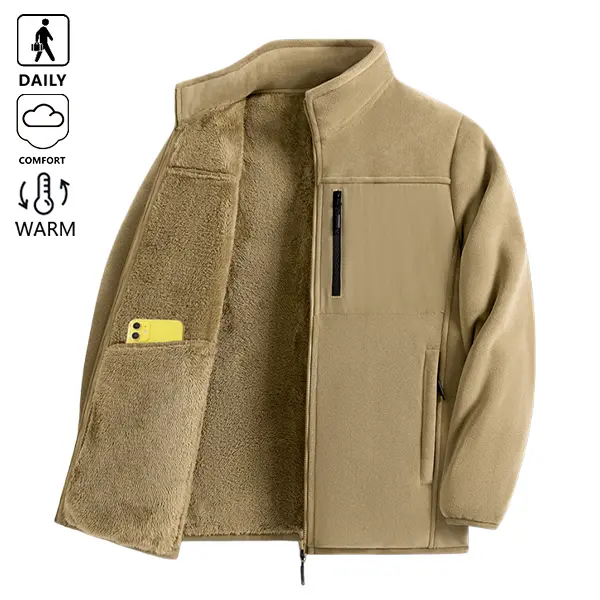 Men's Winter Fleece-Lined Warm Long Sleeve Woven Overcoat - Stylish, Versatile, Anti-Pilling, Abrasion-Resistant Outdoor Everyday Wear Top with Thermal Polar Fabric Insulation