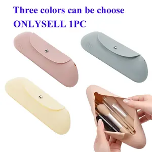 1Count Travel Makeup Brush Holder,Travel Essentials for Women,Silicone Makeup Brush Travel Storage Case,Cosmetic Bag with Magnetic Closure,Makeup Brush Pouch Organizer for Travel
