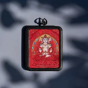 Yellow Jambhala & Vairocana Red Thangka | Abundant Resources · Buddha's Light Shines Universally