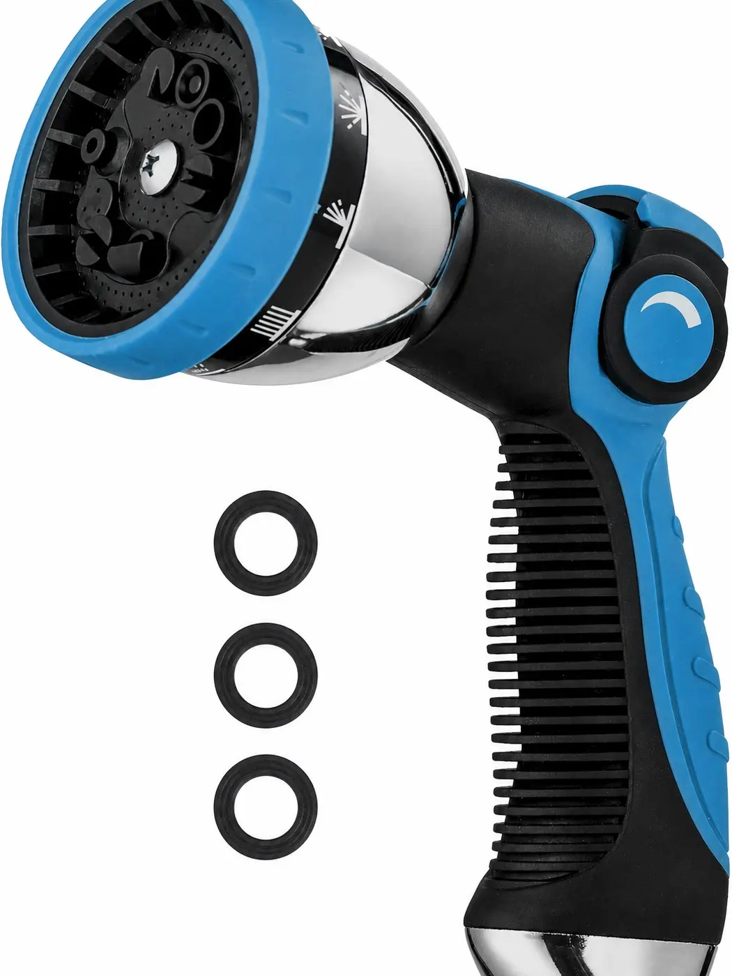 Adjustable High-Pressure Garden Hose Spray Nozzle, 10 Metal Watering Patterns, Thumb Control On-Off Valve, 3/4" Threaded Outdoor Connector for Plants, Car Wash (Blue)