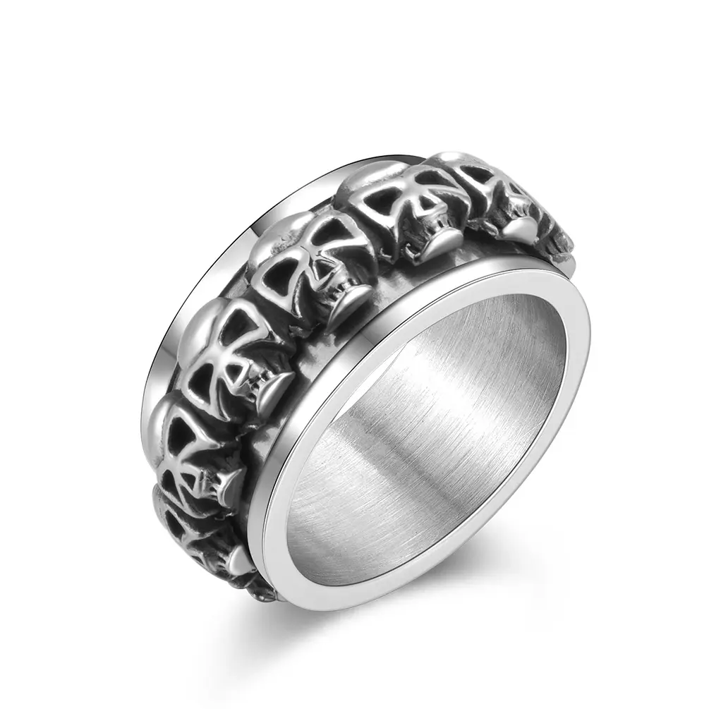 Rotating skull stainless steel ring, customizable couple's popular accessory