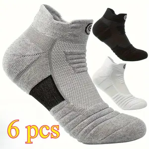 [Men's Sports Socks] 6pcs/3Pairs Men's Sports Socks - Comfortable & Breathable Towel Bottom Socks for Running, Marathons, Outdoor Activities - Non-Slip, Sweat-Absorbing, Moisture-Wicking for Spring, Summer, Autumn
