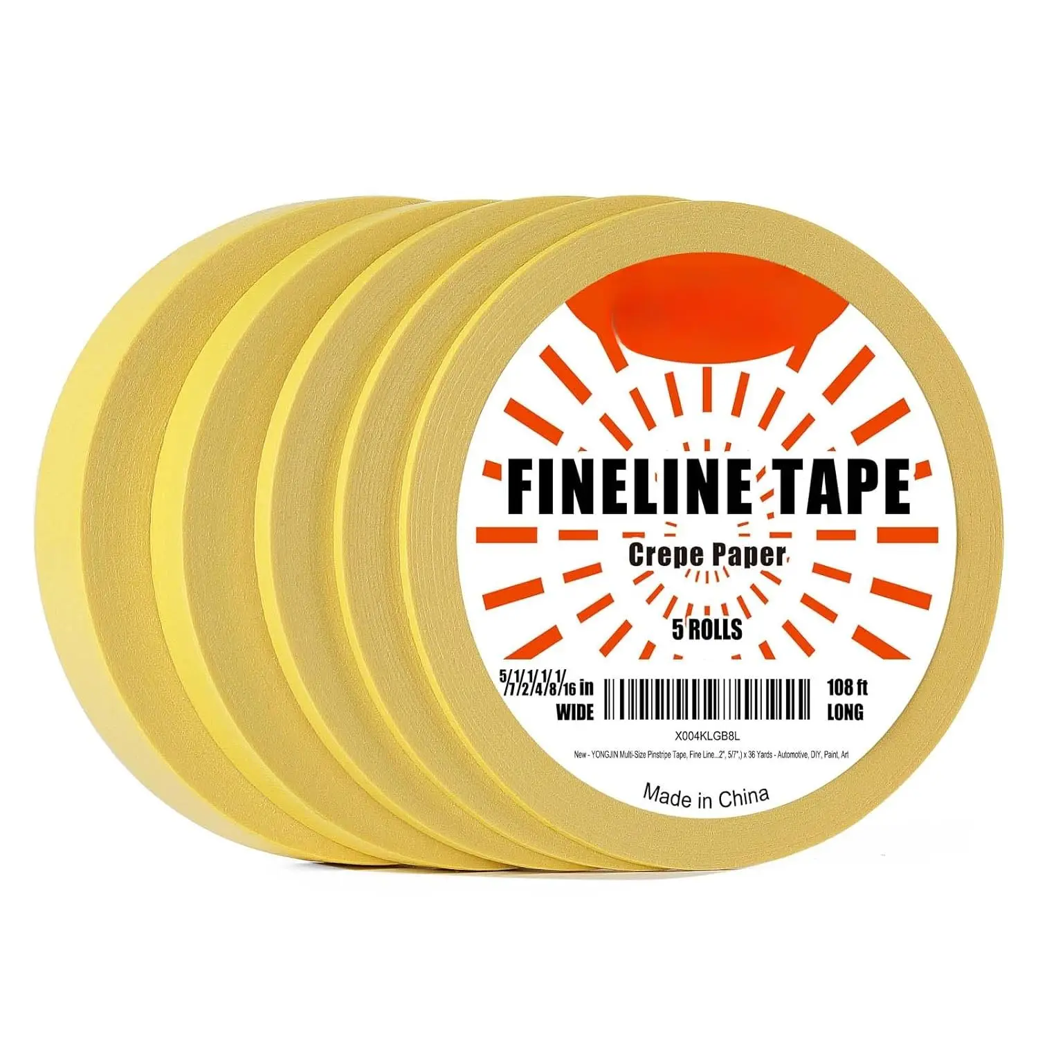 5 Sizes Pin Striping Tape Set - Fine Line Masking Tape with Adhesion & Heat Resistance, 1/16 Inch to 5/7 Inch, for Automotive, DIY Projects, Art