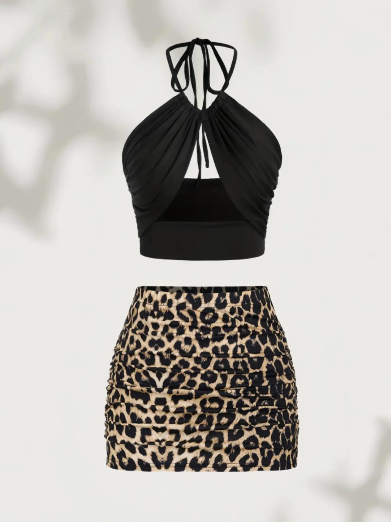 Sexy Two-Piece Set for Women, Halter Neck Sleeveless with Cutout Design, Short Ruffled Bodycon Mini Dress, Stylish Party, Summer Outfits Set, Fashion Clothing Set