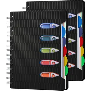 5 Subject Notebook with Dividers 2 Pack, 240 Pages Spiral Notebook 5x7, Small Spiral Notebook College Ruled,100gsm Lined Journal Notebooks with Tabs for Work, School,Office, Note Taking, Black