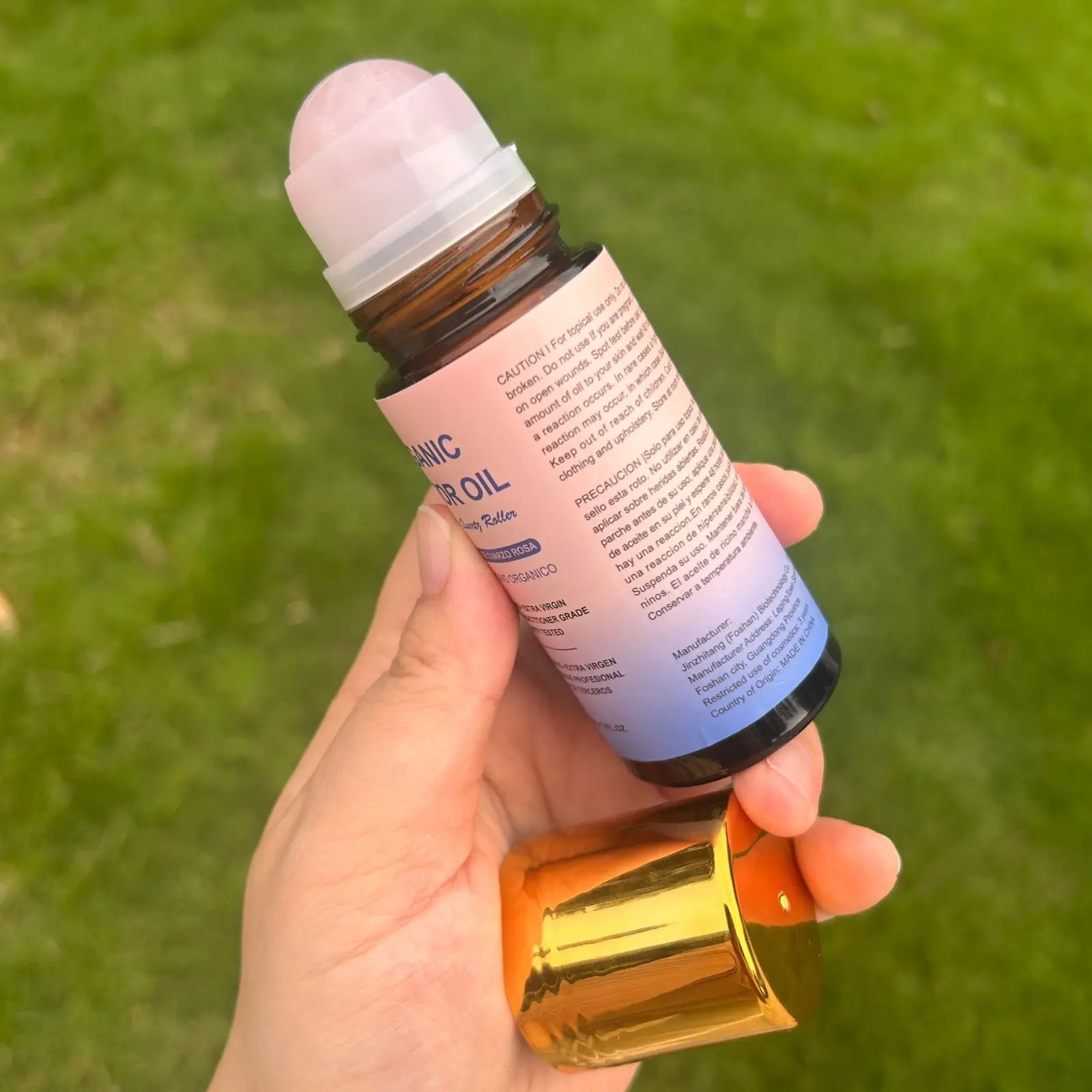 Organic Castor Oil Roll-On with Rose Quartz Roller for Face & Body Organic Castor Oil Roll-On with Rose Quartz Roller for Face & Body