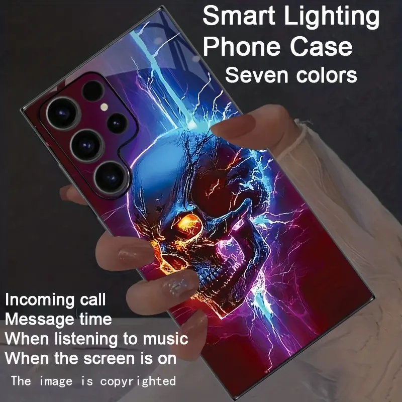Electric Skull Smart Voice-Activated Luminous Phone Case for iPhone 17/16/15/14/13/12/11 Pro Max/Plus/Pro, Smart Luminous Voice Control - Glow-in-the-Dark Technology, Elegant Daytime Design, Enhanced Nighttime Visibility - 1 piece