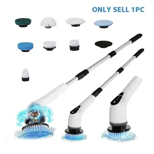 Electric Spin scrubber with 5-speed, Cordless power scrubber, Floor cleaning tool, electric cleaning brush with 8 replacement brush heads and detachable telescopic pole, electric bathroom scrubber for floors, tiles, USB Rechargeable