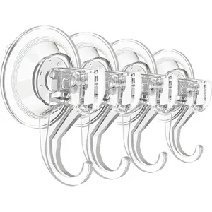 Suction Cup Hooks for Shower, Large Clear Heavy Duty Suction Cup Hooks, Wreath Hangers for Front Door Window Glass Kitchen Towel Loofah Utensils (4 Packs)