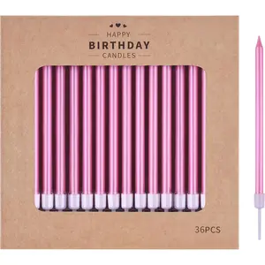 36-Count Pink Long Thin Metallic Birthday Candles,  Candles, Birthday Parties, Wedding Decorations, Party Candles,  Decorations