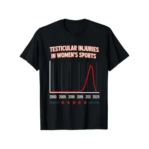 Humorous Men's Political Satire T shirt with Testicular Injury Chart Bold Red Accent Design Breathable Cotton Casual Athletic Wear for All Sizes