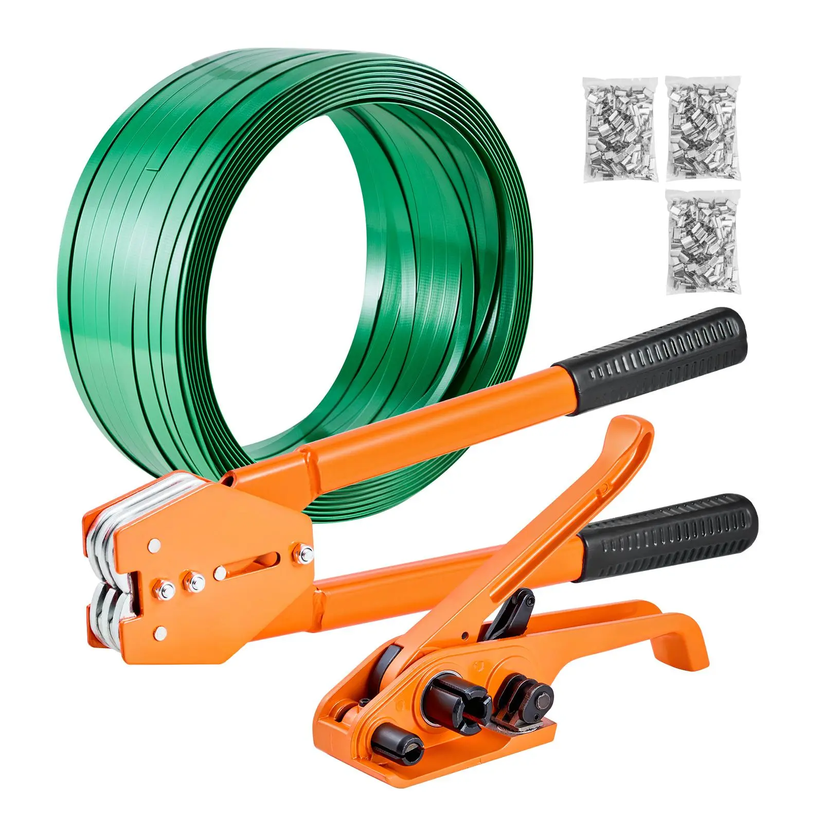 【SummerFinds】VEVOR Banding Strapping Kit, Heavy Duty Banding Sealer Tool with 1000 ft Length PET Band, 300 Metal Seals, Plastic Manual Pallet Packaging Strapping Kit for Warehouse/Shipping/Moving/Home, Orange