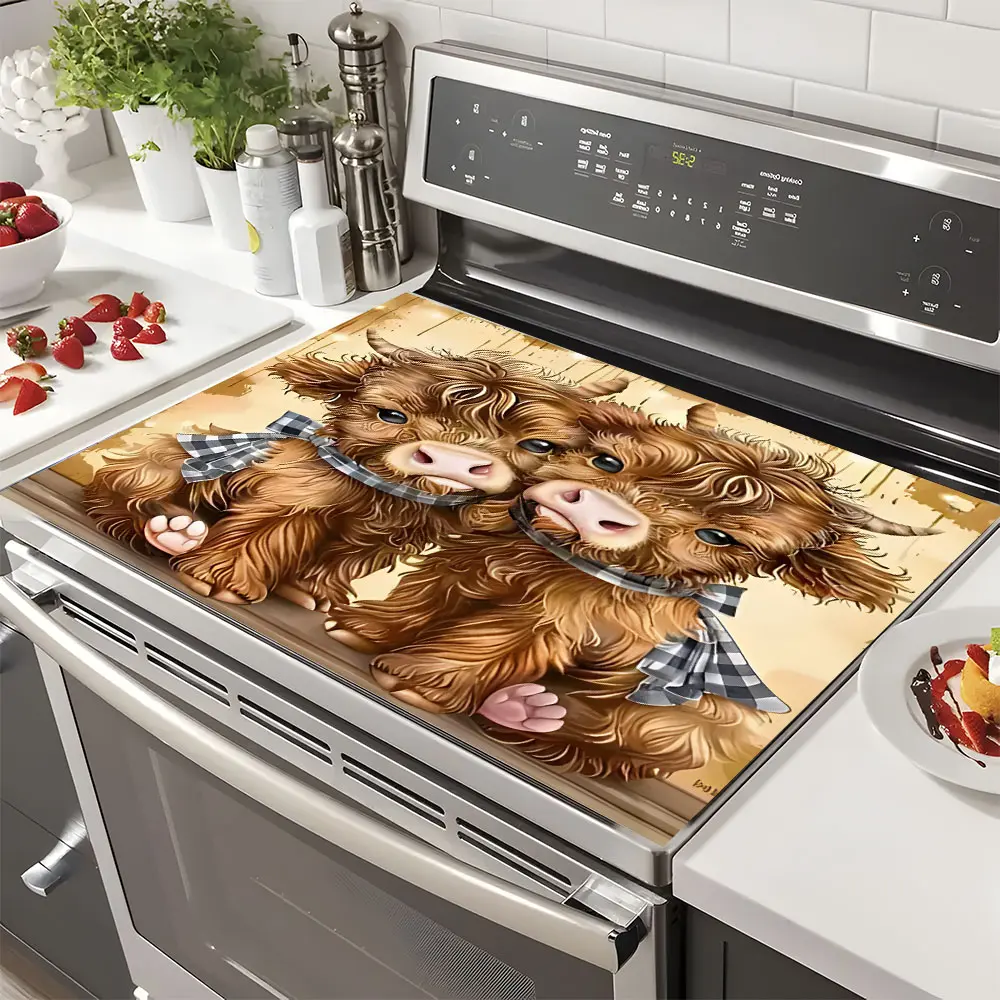 Soft Gas Stove Top Panel Protector Pad, Stove Plate, Cow Design, Scratch Resistant, Easy to Clean, Multi-Purpose for Kitchen, Oven, Washing Machine, Dryer, Home