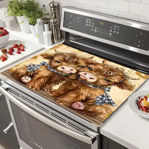 Soft Gas Stove Top Panel Protector Pad, Stove Plate, Cow Design, Scratch Resistant, Easy to Clean, Multi-Purpose for Kitchen, Oven, Washing Machine, Dryer, Home