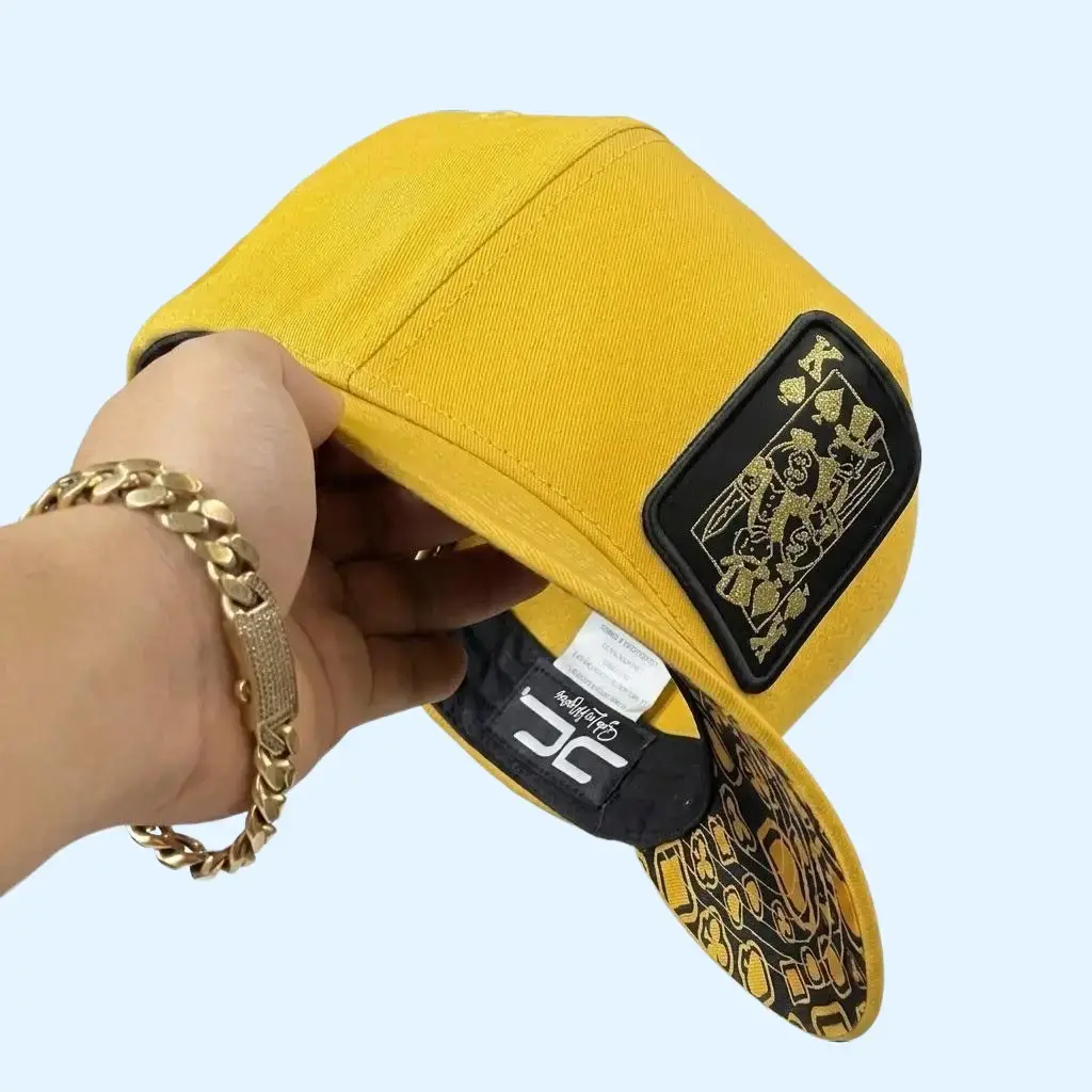 Yellow Trucker Hat with Gold Card Patch - Unisex Streetwear Snapback Cap