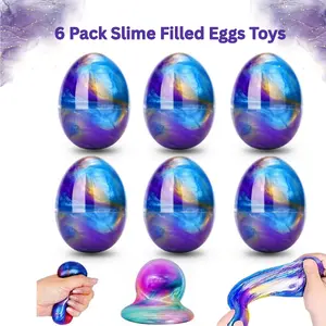 6 Pack Slime Filled Eggs Toys, Easter Eggs,Easter Basket Stuffers Egg Fillers for Teens Kids, Birthday&Classroom Prizes for Boys Girls (Blue+Purple+Gold)